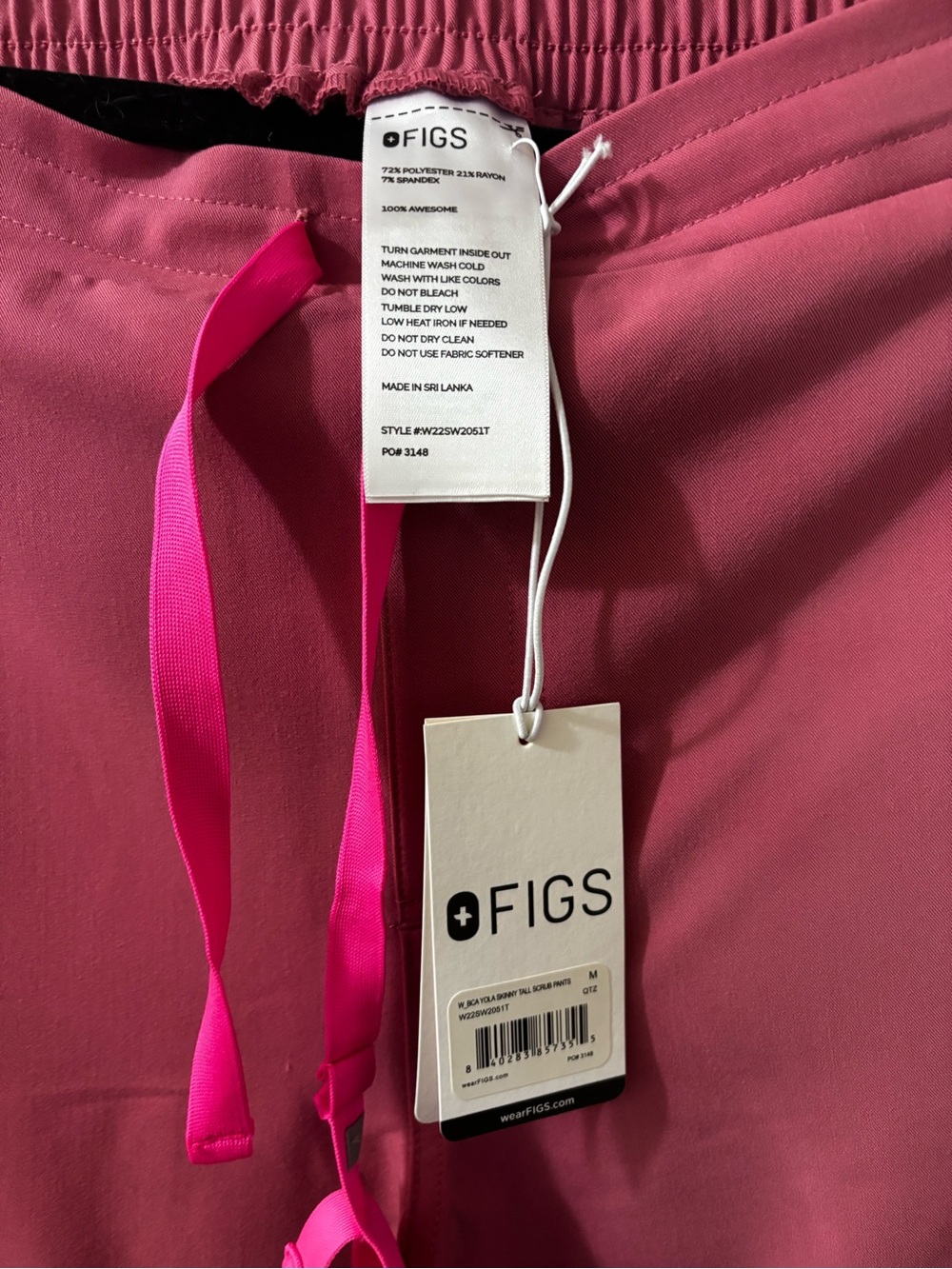 FIGS YOLA High-Rise Slim Scrub Pant limited edition pink with hot pink